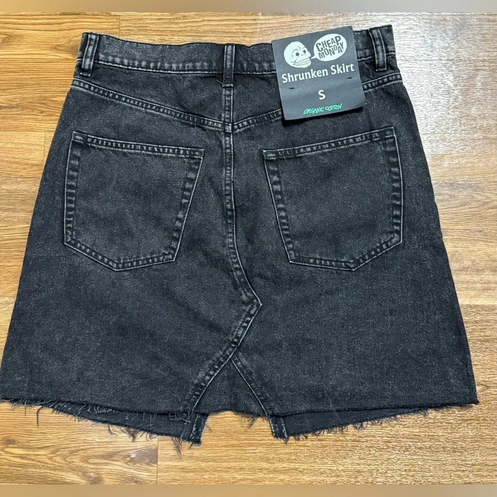 NWT Cheap Monday Organic cotton distressed black denim jean mini skirt Small - Picture 8 of 8
